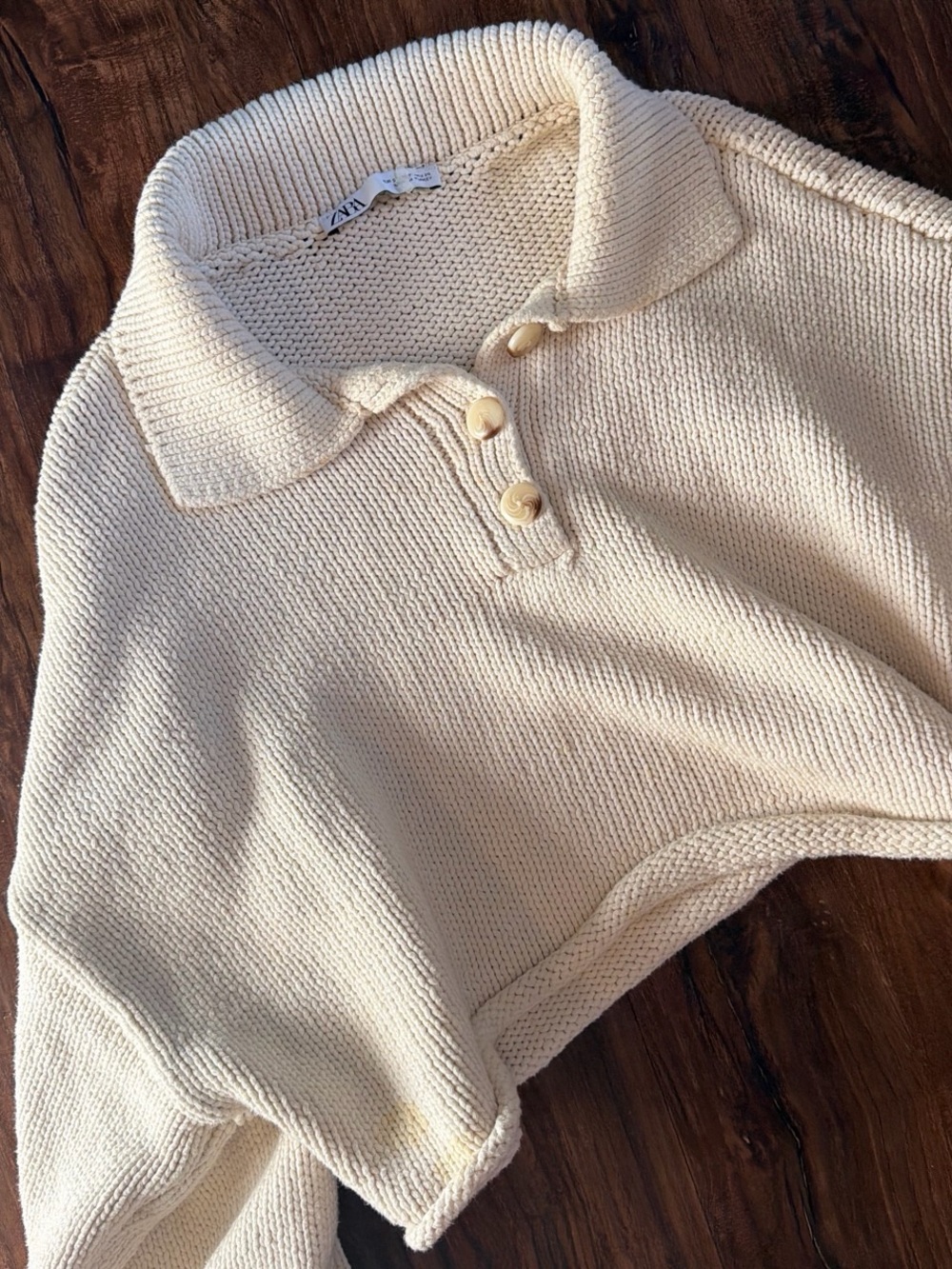 Zara Cream Polo-Collar Knit Sweater